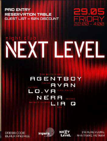 Next Level club line-up, 29 May